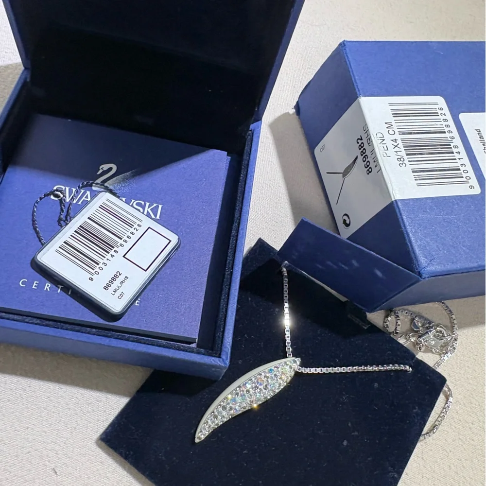 Swarovski Silver-Tone Crystal Curved Bar Necklace - Picture 6 of 8